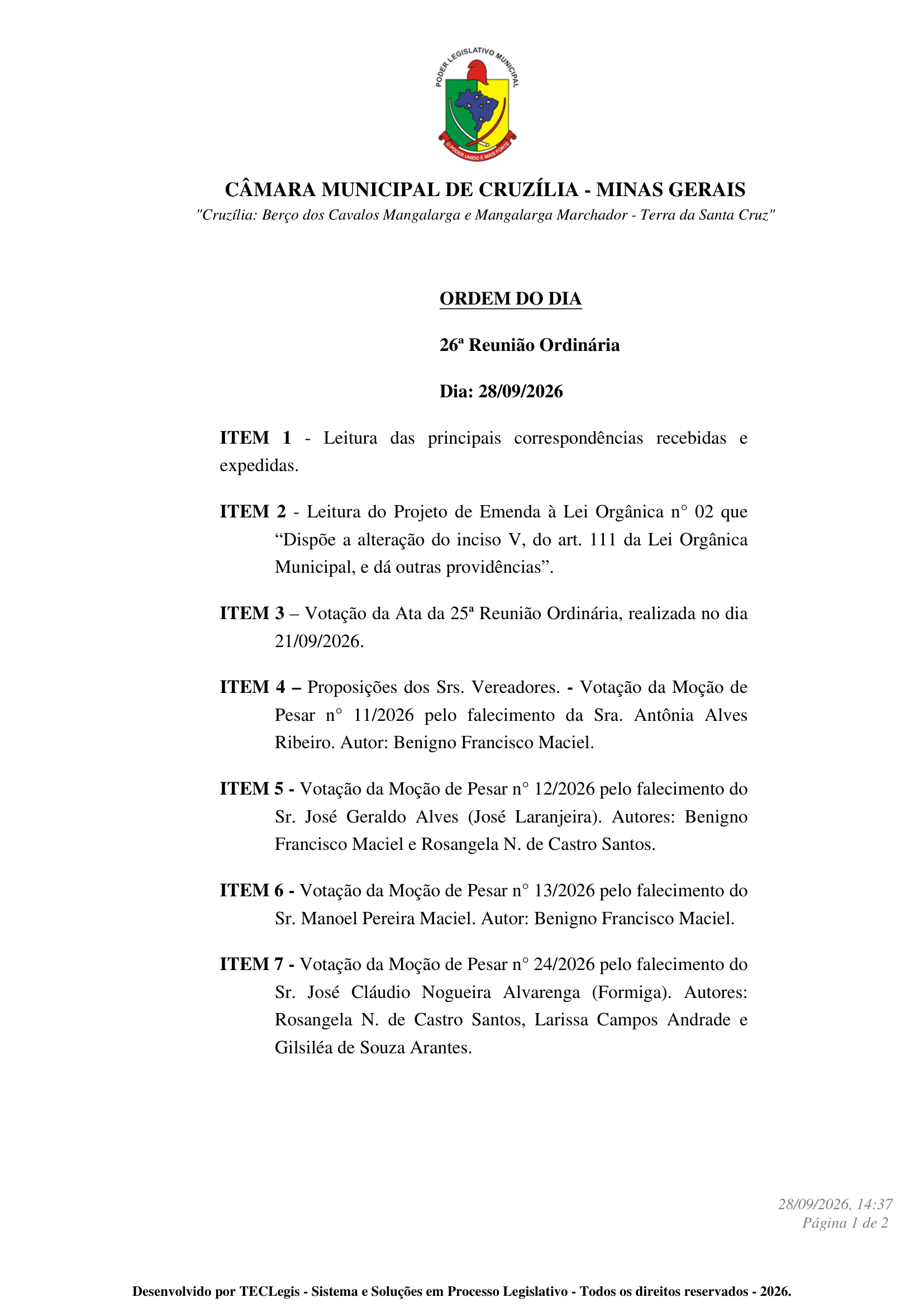 Pauta da 26ª Reunião Ordinária - 28-09-2026 - 1