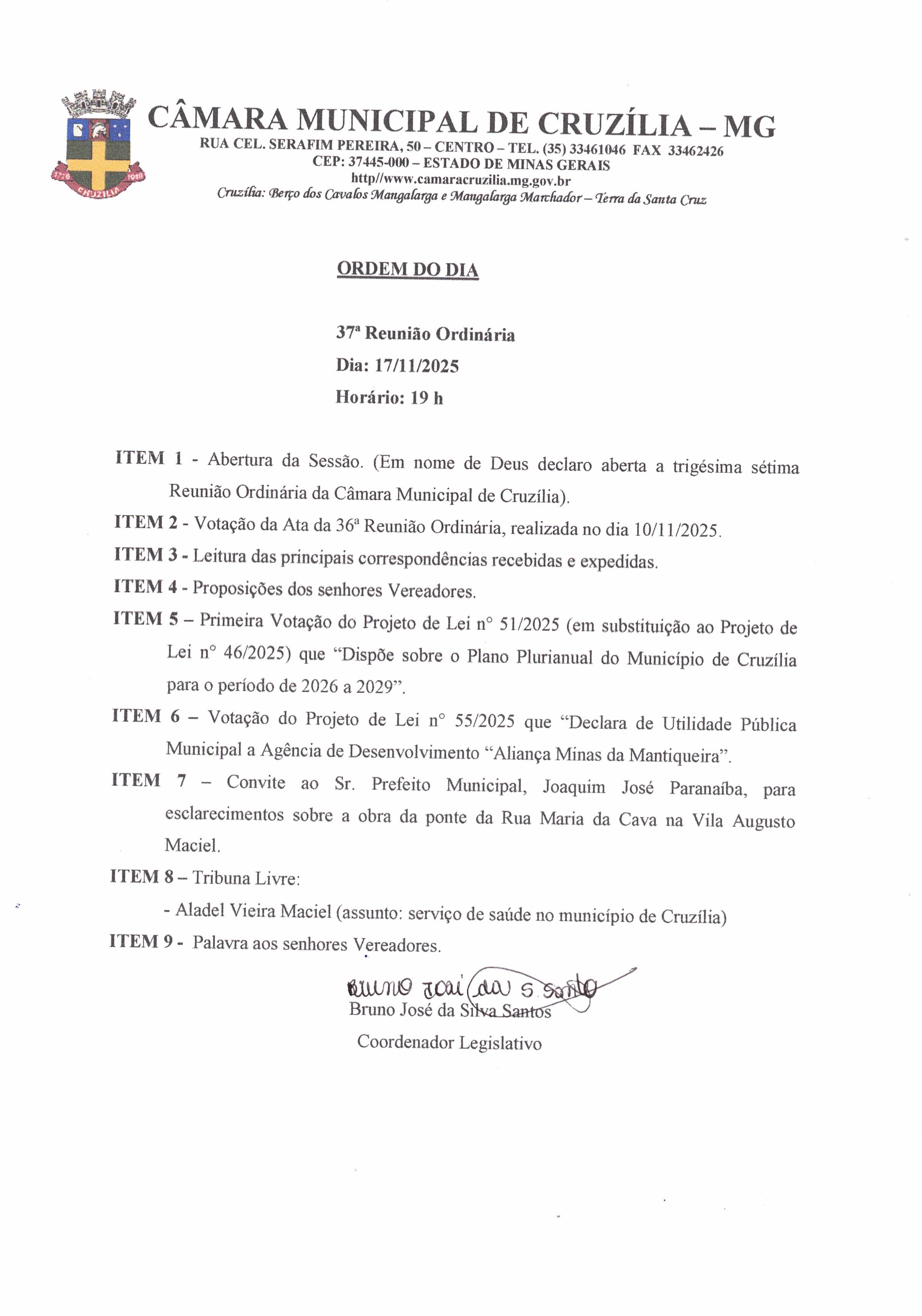 Pauta da 37ª Reunião Ordinária