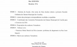 Pauta da 1ª Reunião Ordinária dia 02/02/2026 às 19 h Pauta da 1ª Reunião Ordinária dia 02-02-2026 às 19 hrs