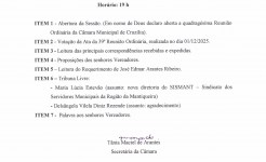 Pauta da 40ª Reunião Ordinária dia 08/12/2025 às 19 h Pauta da 40ª Reunião Ordinária dia 08-12-2025 às 19 hrs