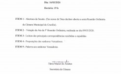 Pauta da 6ª Reunião Ordinária dia 16/03/2026 às 19 h Pauta da 6ª Reunião Ordinária dia 16-03-2026 às 19 hrs