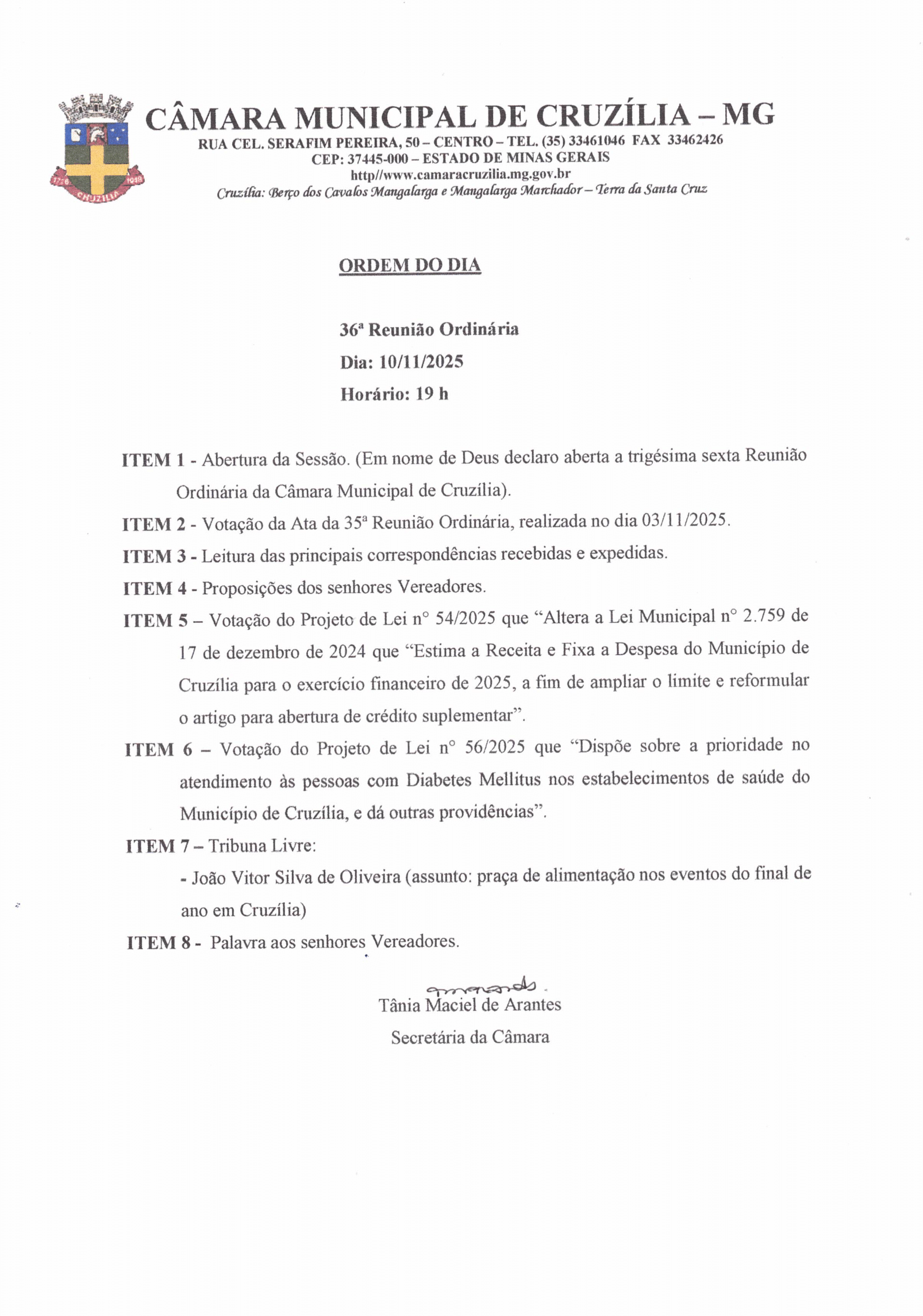 Pauta da 36ª Reunião Ordinária